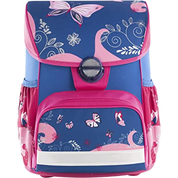 Eberhard Faber 577650 - Schulranzen Set Schmetterling, EFAlino, 4-teilig, mit Schulrucksack, Schüleretui, Schlamperrolle und Turnbeutel, Rosa-Blau – Bild 2