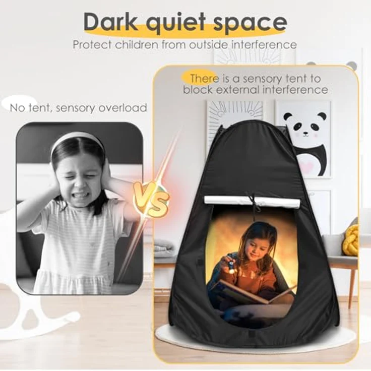 BAODBF Sensorisches Zelt Autismus, Pop up Höhle für Kinder, geräumig 80x80x105cm, leichtes Polyester, inklusive Tragetasche – Bild 5