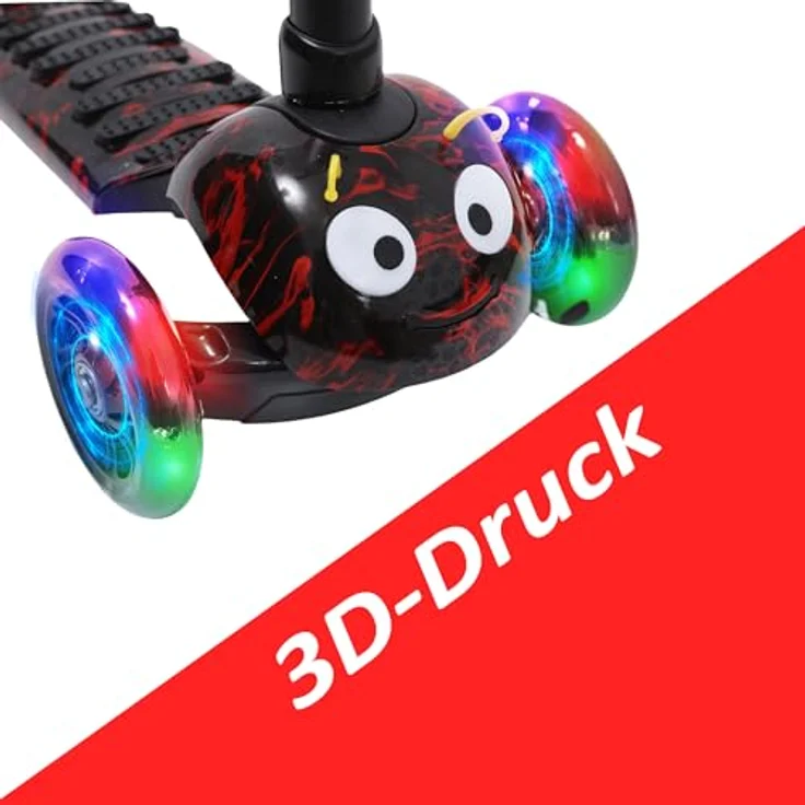 Habib Gruppe Kinderroller 3-Räder, Kinderscooter für Jungen & Mädchen 3-8 Jahre mit LED-Rädern, Höhenverstellung, rutschfest, max. 50 KG – Bild 5