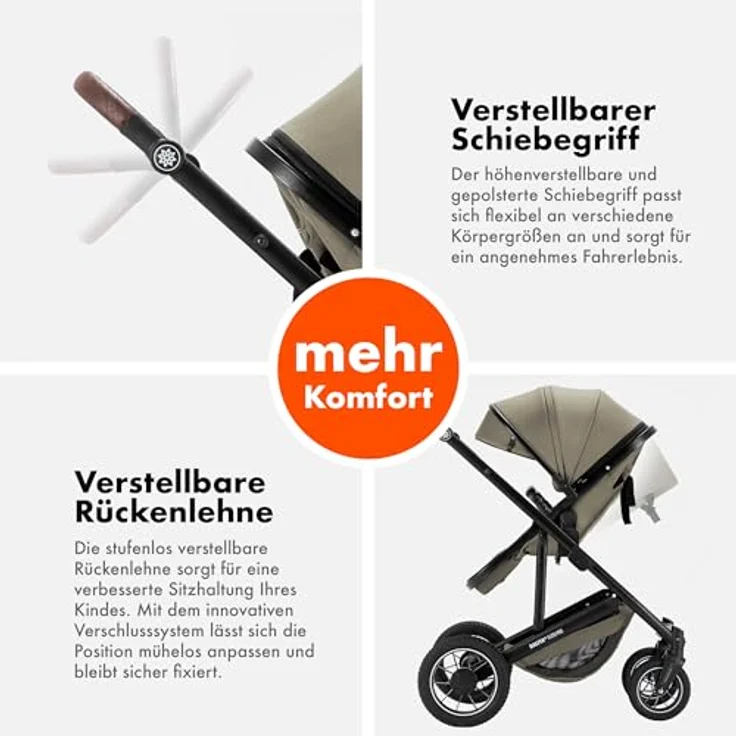 Daliya FLEXI-PRO M 2in1 Kombikinderwagen, klappbar, höhenverstellbar, mit Liegefunktion und großem Einkaufskorb, Beige – Bild 9