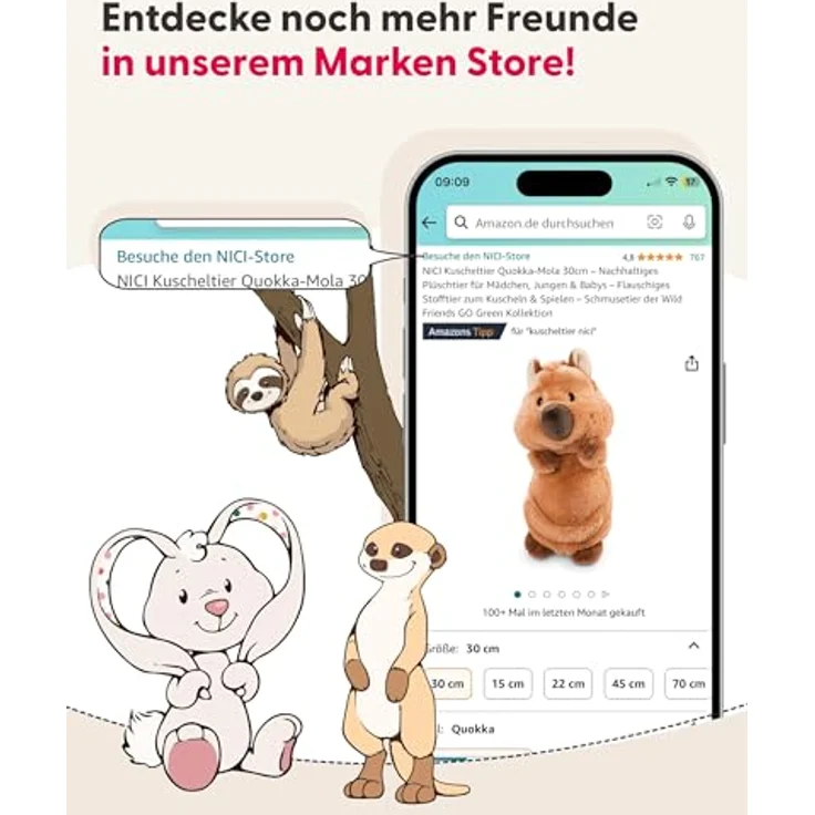 Nici Chill-NICI Hase, Kuscheltier aus hochwertigem Stretch-Plüsch, 30x34cm, hellbraun mit cremefarbenem Gesicht – Bild 7