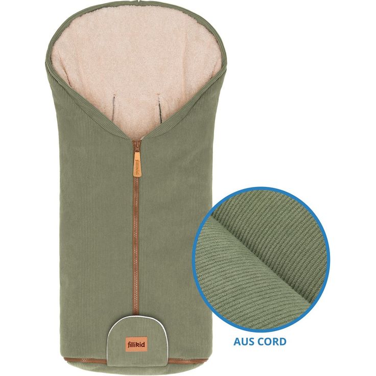 Fillikid Nevis Cord-Fußsack, Babystick für Babyschalen & Babywannen, wasserabweisend, Teddy-Plüsch Innenfutter, Salbei