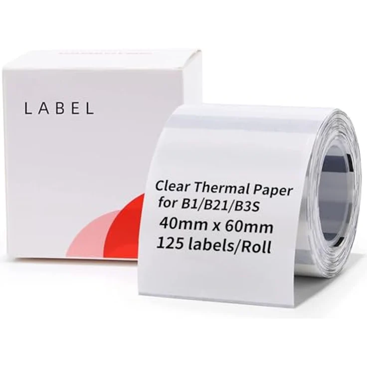 NIIMBOT Transparent A2G88318501 Etiketten, 125 Stück 40x60 mm, Thermotransferdruck, wasserdicht, reißfest – Bild 1