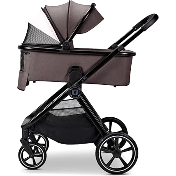 MOON Kombikinderwagen Aura tonka/melange, 2 in 1, höhenverstellbar, kompakt faltbar, inkl. Wickeltasche und Regenverdeck – Bild 3