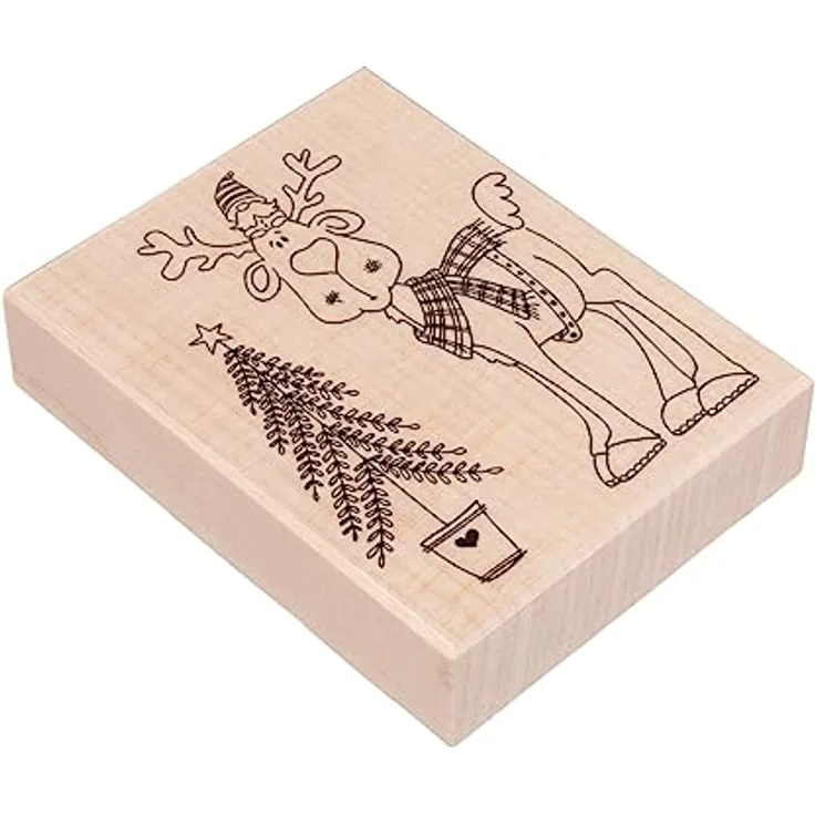 Rayher Stempel Holz "Wichtel im Glück", 7 x 9 cm, Stempel Weihnachten, Holzstempel zum Gestalten von Karten, Umschlägen, Geschenken, Motivstempel, Butterer Stempel, 29256000