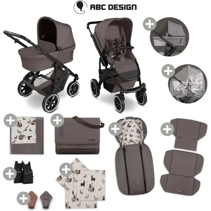 ABC Design Salsa 5 Air, 2in1 Kombikinderwagen Starter Set mit Wickeltasche Urban, marron