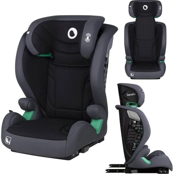 lionelo Autokindersitz IGO I-SIZE, 3-12 Jahre, 15-36 kg, Tri-Guard-Technologie, Memory Foam, (Set), schwarz