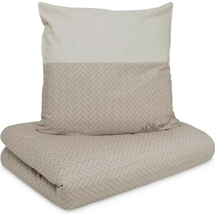 s.Oliver Mako Satin Bettwäsche 135x200 cm, 100% Baumwolle, weich & anschmiegsam, mit Reißverschluss, beige, 2-teilig