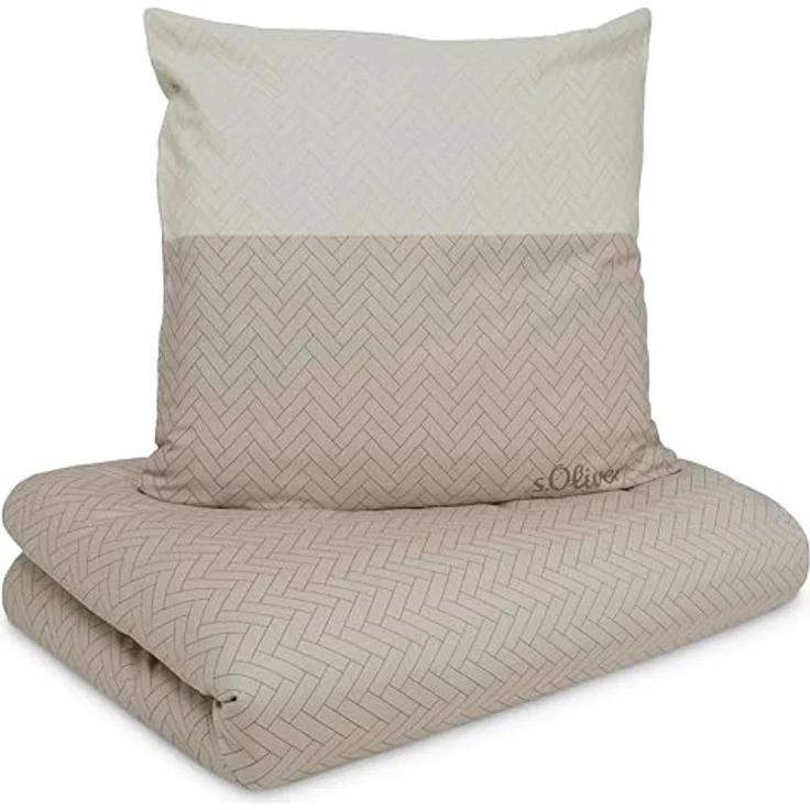 s.Oliver Mako Satin Bettwäsche 135x200 cm, 100% Baumwolle, weich & anschmiegsam, mit Reißverschluss, beige, 2-teilig – Bild 1