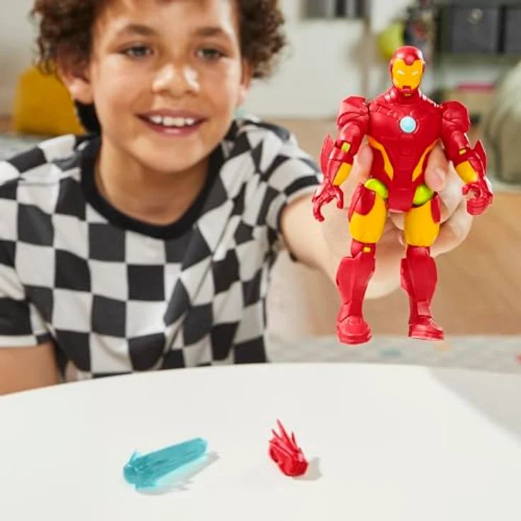 AVENGERS MixMashers Marvel Iron Mix-and-Match Action-Figur mit Captain America Powerpunch und Repulsor Blast, rot-blau – Bild 4
