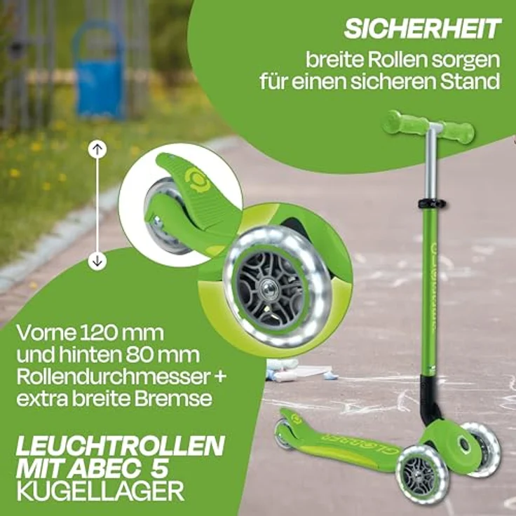Globber Primo Foldable Plus Light - 3 Wheels Scooter, Lime Grün - Stabiler Kinderroller, leicht zu transportieren – Bild 2