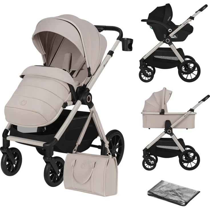 Lionelo Kombikinderwagen Layla 3in1, Babyschale, Babywanne und Buggy bis 22 kg, 360° Schwenkbare Reifen, XXL Verdeck, inkl. ADAC-zertifizierter Astrid i-Size Kindersitz