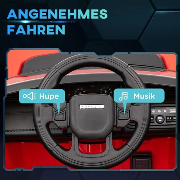 AIYAPLAY Kinder Elektroauto 12V Land Rover Discovery Sport Kinderauto mit 2,4G Fernbedienung, Musik, Hupe, LED-Lichtern, USB/MP3-Anschluss, Rot – Bild 4