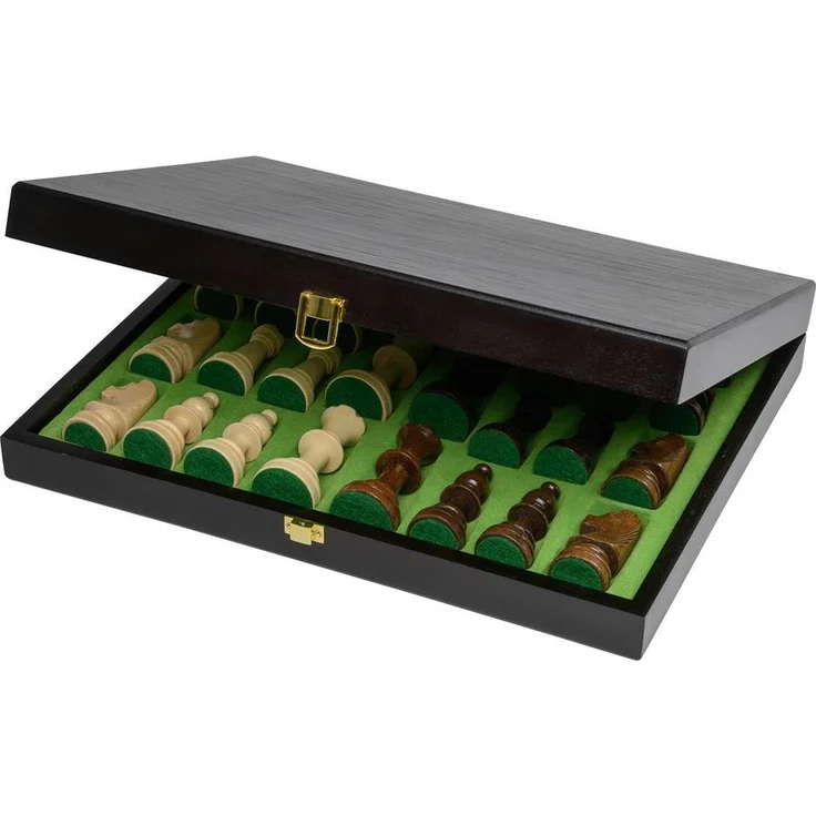Philos Schachset Turnier schwarz, Schachbrett 50 mm mit 90 mm Figuren und Holzkiste