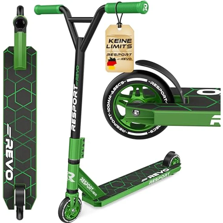 RE:SPORT REVO Stunt Scooter, Profi Kickscooter mit ABEC 9 Kugellagern, 100mm PU-Rollen, inkl. Ständer, für Kinder & Erwachsene – Bild 1
