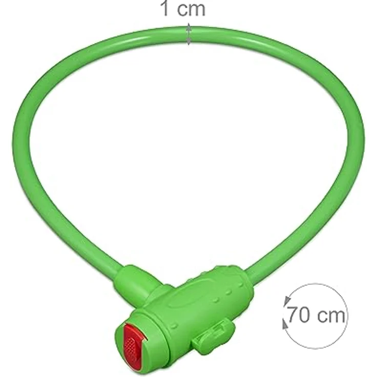 relaxdays Kabelschloss für Kinder, Fahrradschloss in Grün, 70 cm lang, mit Schlüssel und wetterfester Ummantelung – Bild 4