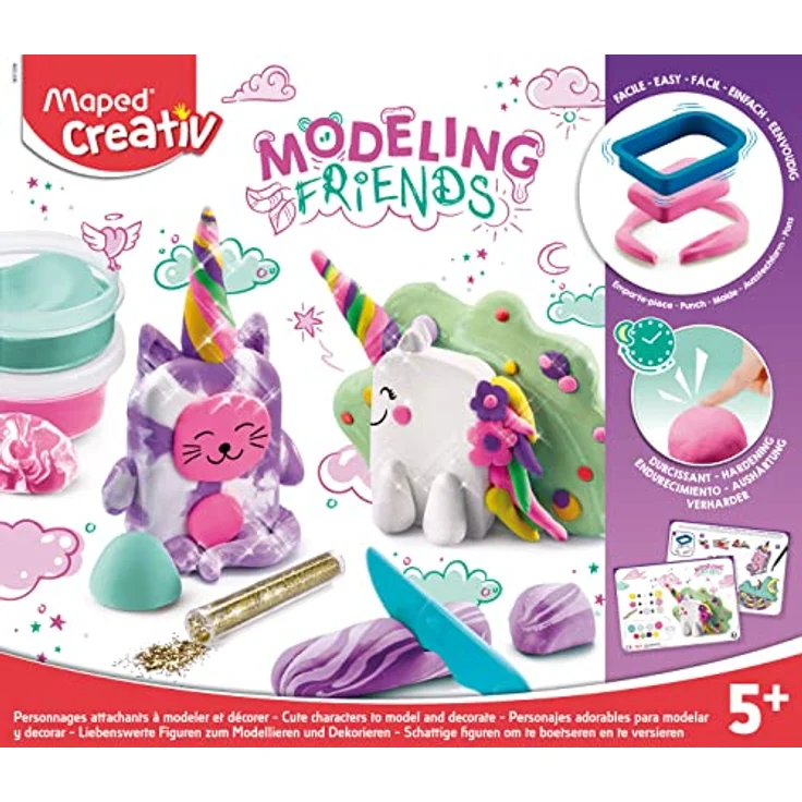 Maped CREATIV 907206 Modellier lufthärtender Modelliermasse Modeling Friends-Magical: Einhörner, bunt, 1 Set – Bild 2