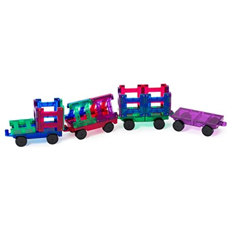 Playmags 3D Magnetische Blöcke Für Kinder - Magnetische Bausteine STEM Toys, Robuste, Super Haltbare Magnetfliesen Mit Lebendigen Klaren Farbfliesen Mit 4 Autos (50-Teiliges Set Mit 4 Autos) – Bild 3