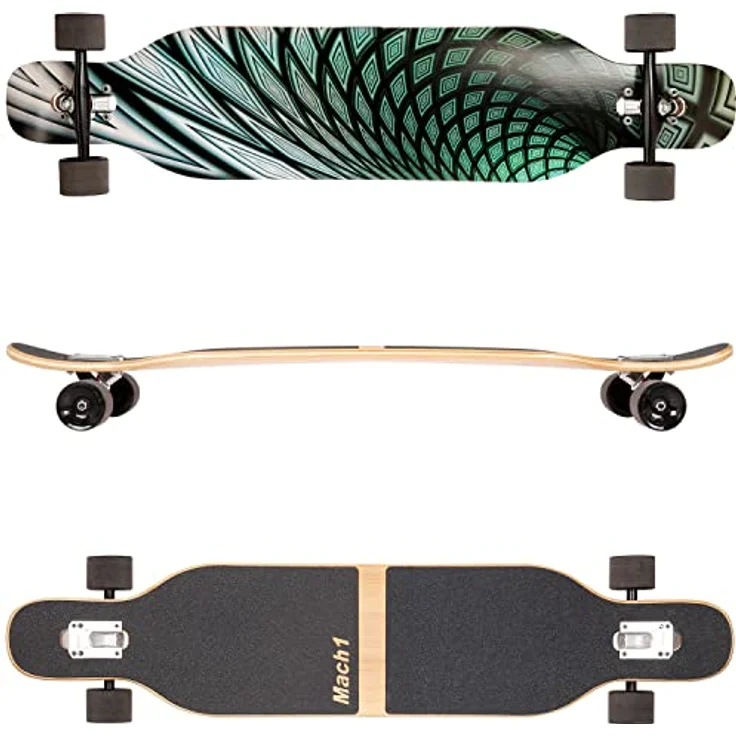 Mach1 Bambus Longboard mit Keramik Kugellager + T-Tool - Skateboard Drop Through Cruiser Komplettboard (Mystery) – Bild 2