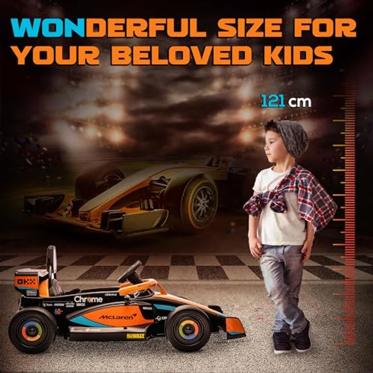 AIYAPLAY Elektro-Kinderauto 12V Kinderfahrzeug mit 2,4G-Fernbedienung, Orange, für 3-5 Jahre Kinder, offiziell lizenziert von McLaren, Dualmotoren, Hupe, USB, Musikfunktion – Bild 9