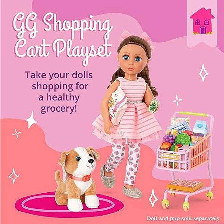 Glitter Girls GG57225Z Puppenzubehör – Einkaufswagen Zubehör Set mit Lebensmitteln – Accessoires für 36 cm Puppen, Puppenhaus Puppenmöbel Spielzeug für Kinder ab 3 Jahren, Bunt - Preisvergleich – Bild 3