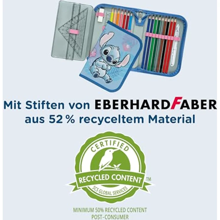Scooli Schüleretui 1Zip, gefüllt mit Eberhard-Faber Stiften, 14 Buntstiften, 2 Bleistiften und Zubehör, blau – Bild 4