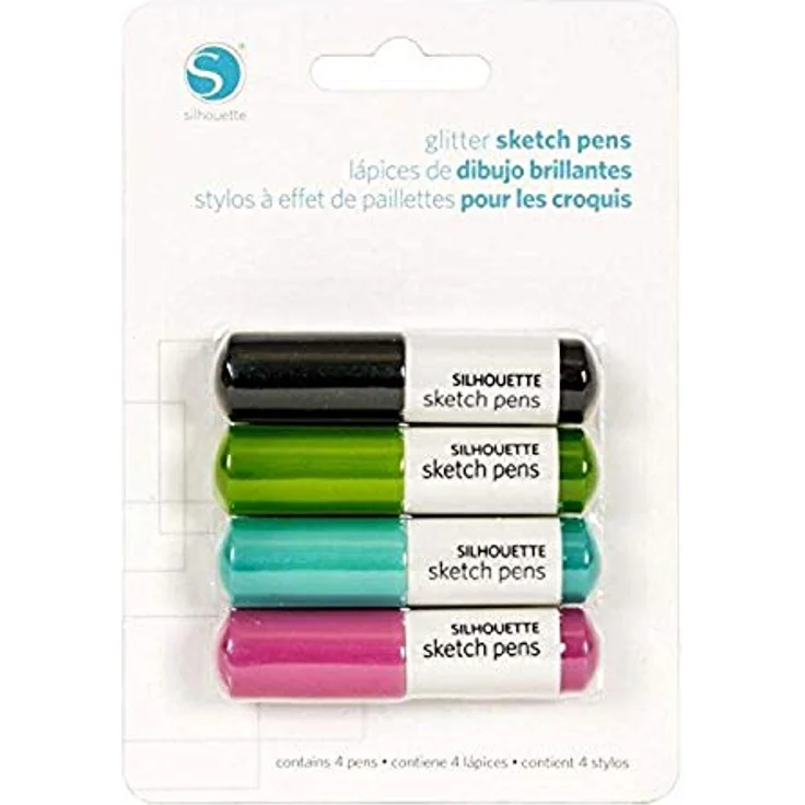Silhouette SILH-PEN-GLTR Sketch Pen Glitters, 4er Set Glitzerstifte in Schwarz, Grün, Aqua und Rosa für Silhouette CAMEO und Portrait – Bild 1