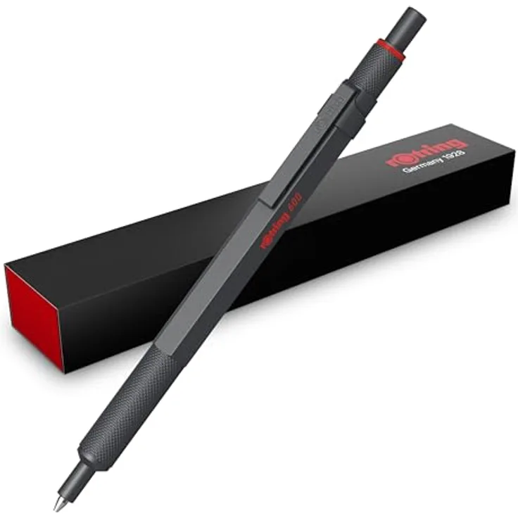 Rotring 600 Kugelschreiber, Metallgehäuse, nachfüllbar, tiefschwarze Tinte, grau