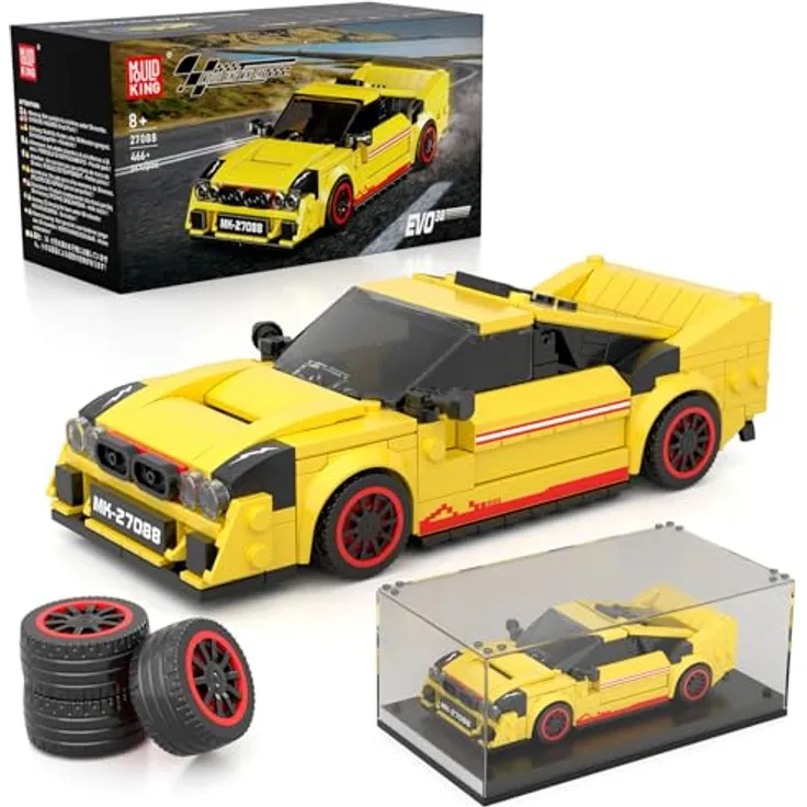Mould King 27088 Technik Sportwagen Bausteinset, 466 Teile mit Acryl Vitrine, ideal für Kinder ab 8 Jahren und Erwachsene Sammler