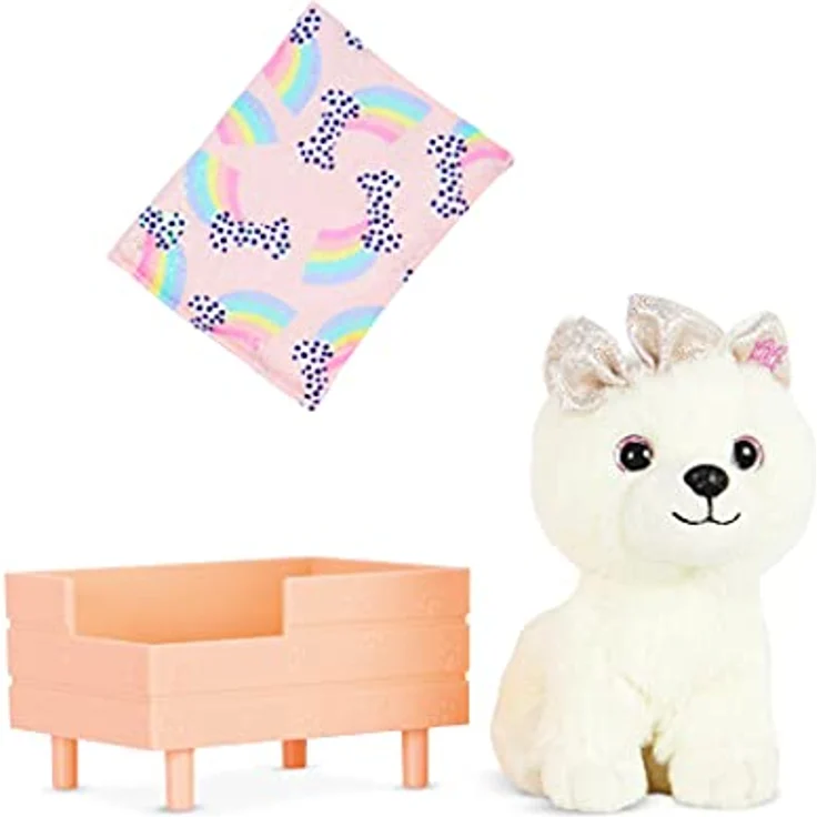Glitter Girls Puppenzubehör – Kuscheltier Hund Pomeranian Chica mit Hundebett und Hundekissen – Accessoires für 36 cm Puppen, Plüschtier Spielzeug für Kinder ab 3 Jahre (3 Teile) – Bild 1