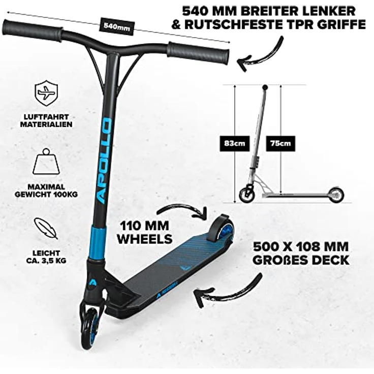 Apollo Stuntscooter Stunt Scooter Genesis X Pro - High End Stuntscooter mit 120mm Alu Core Wheels, Profi Trick Roller in schwarz – Bild 2
