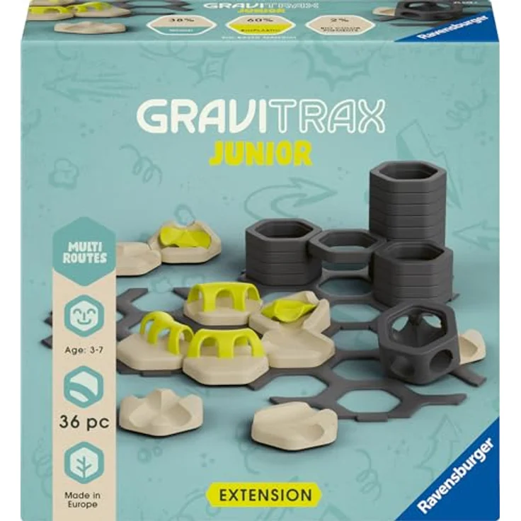 Ravensburger GraviTrax Junior Extension Multi Routes - Erweiterbare Kugelbahn für Kinder, Murmelbahn aus nachwachsenden Rohstoffen, Konstruktionsspielzeug ab 3 Jahren – Bild 1