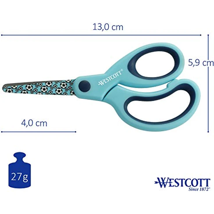 WESTCOTT Softgrip Kinderschere mit Fußball-Motiv, bedruckte Klinge 13 cm, ergonomischer Griff – Bild 2