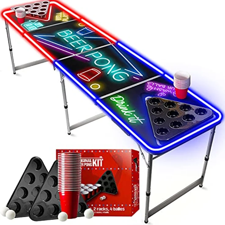 Offizieller Spotlight Beer Pong Tisch Set | Mit LED Beleuchtung | 1 Beer Pong Tisch + 2 Beer Pong Rack + 22 Rot Becher 53cl + 4 Ping-Pong-Bälle | OriginalCup® – Bild 2