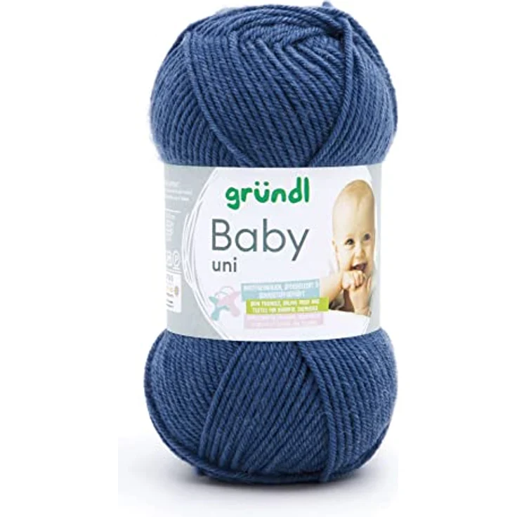 Gründl Baby uni Strickgarn/Häkelgarn (OEKO-TEX zertifizierte Baby Wolle, strapazierfähig und pflegeleicht, 70% Polyacryl 30% Polyamid, 50 g / 150 m, Nadelstärke: 3,5-4,5, 1 x 50 g), jeans – Bild 1