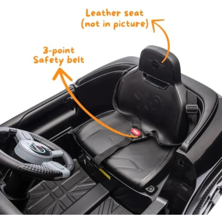 Vrooomy MINI Aceman Kinder Elektroauto 12V, mit Fernbedienung, Black, für 1 bis 5 Jahre, Sicherheitsgurte, MP3-Player, Soft-Start-Funktion, 2 Motoren – Bild 2
