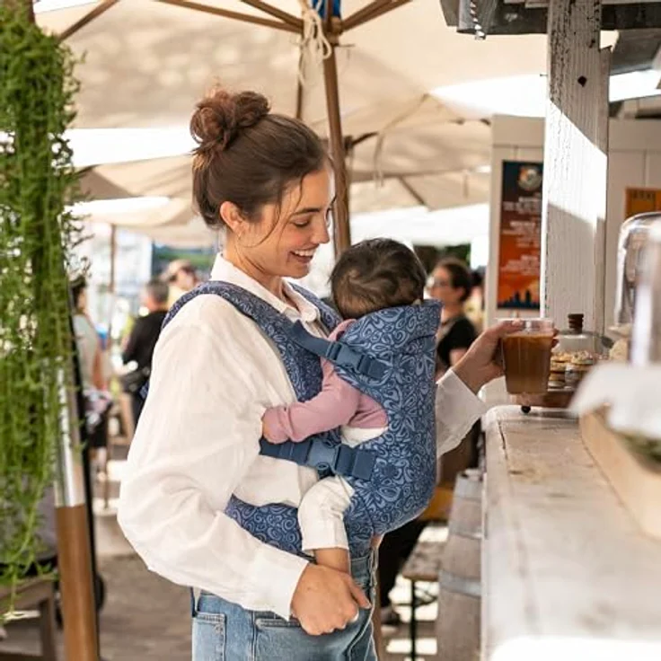 Infantino BKids Babytrage Flip Advanced - Navy Floral, 4-in-1 Trage ab Geburt (3,6 - 14,5 kg), ergonomisch und pflegeleicht – Bild 7