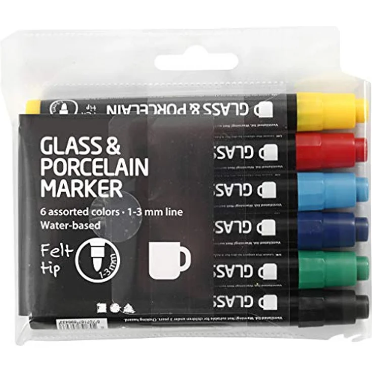 Glas- und Porzellanstifte, 1-3 mm Strichbreite, Standardfarben, halb-undurchsichtig, 6-teilig – Bild 2