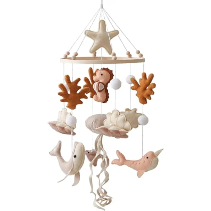 Herfair Baby Windspiel Mobile mit filzgefertigten Walen, Muscheln, Korallen und Seepferdchen, rosa, handgemacht, für Neugeborene Jungen und Mädchen – Bild 1