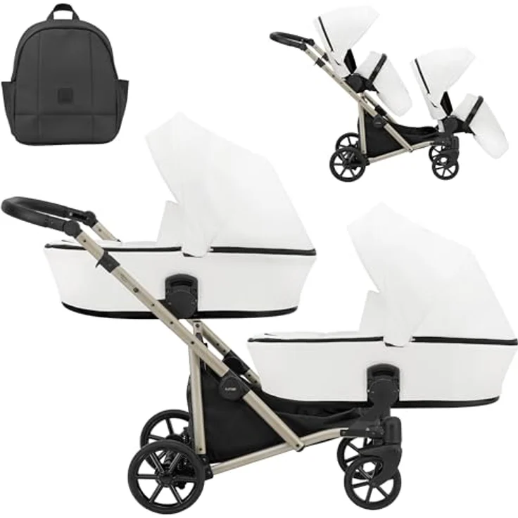 Kunert BRAV DUO 2in1 Doppelkinderwagen, flexibel und kompakt für zwei Kinder, in Weiß – Bild 1