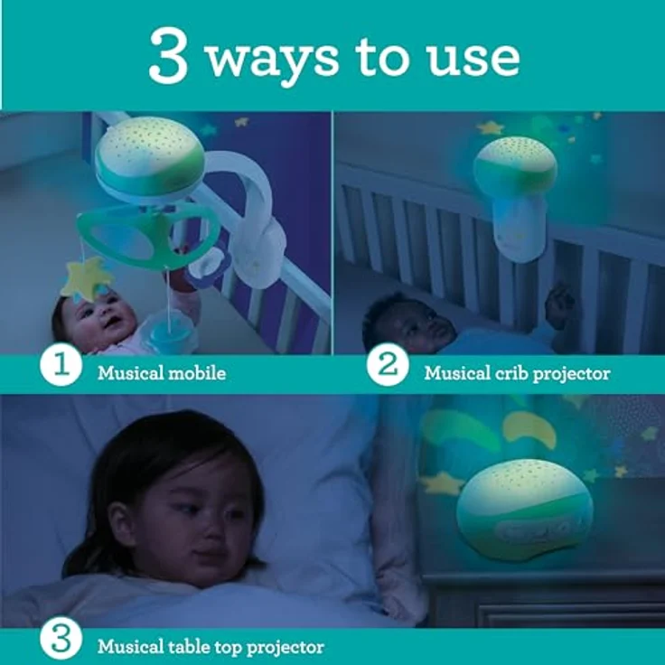 Infantino 3-in-1 Projektor-Musik-Mobile, Krippenmobile mit Smart Sounds Sensor, beruhigender Musik und Sternenhimmel-Projektor, für Babys von 0–18 Monaten – Bild 4