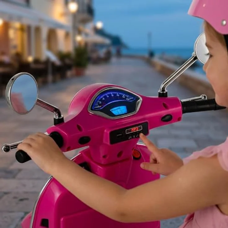 Sun Baby Vespa Maxi Elektroroller, 12V Akku Motorroller für Kinder mit Kofferraum, Licht, Sound, rosa – Bild 8
