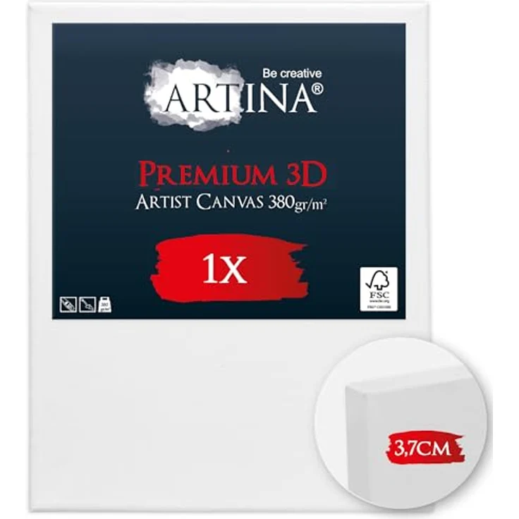 Artina 3D Leinwand 24x30cm, bespannt auf FSC® Keilrahmen, 3-fach weiß vorgrundiert, 100% Baumwolle, 380 g/m², verzugsfrei - Künstlerbedarf – Bild 1