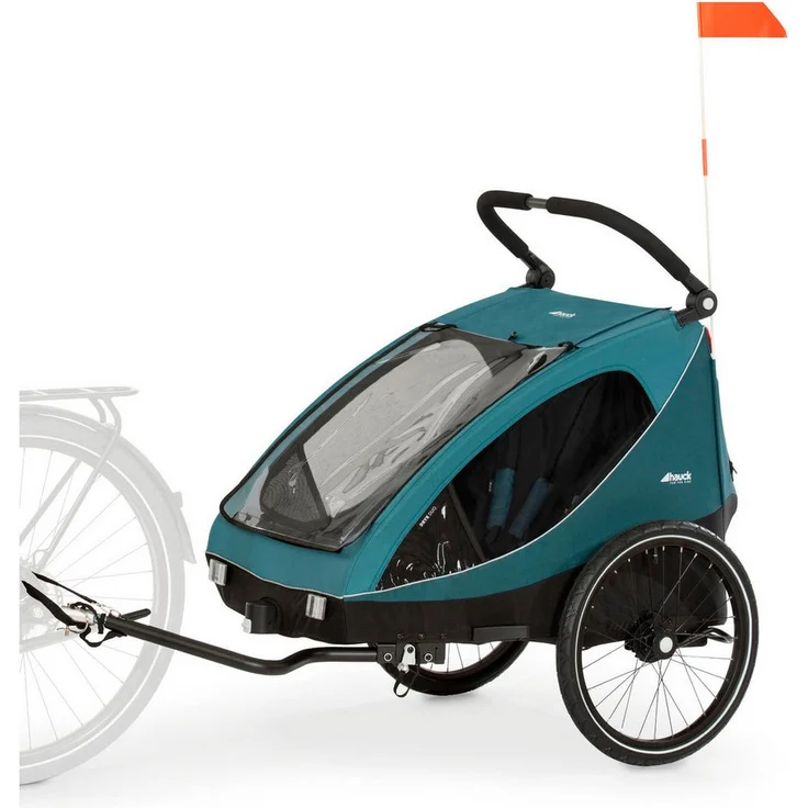 Hauck Fahrradkinderanhänger Dryk Duo, Ocean Green, für 2 Kinder, inkl. Buggy-Rad, sportives Design mit One-Hand-Fold – Bild 1