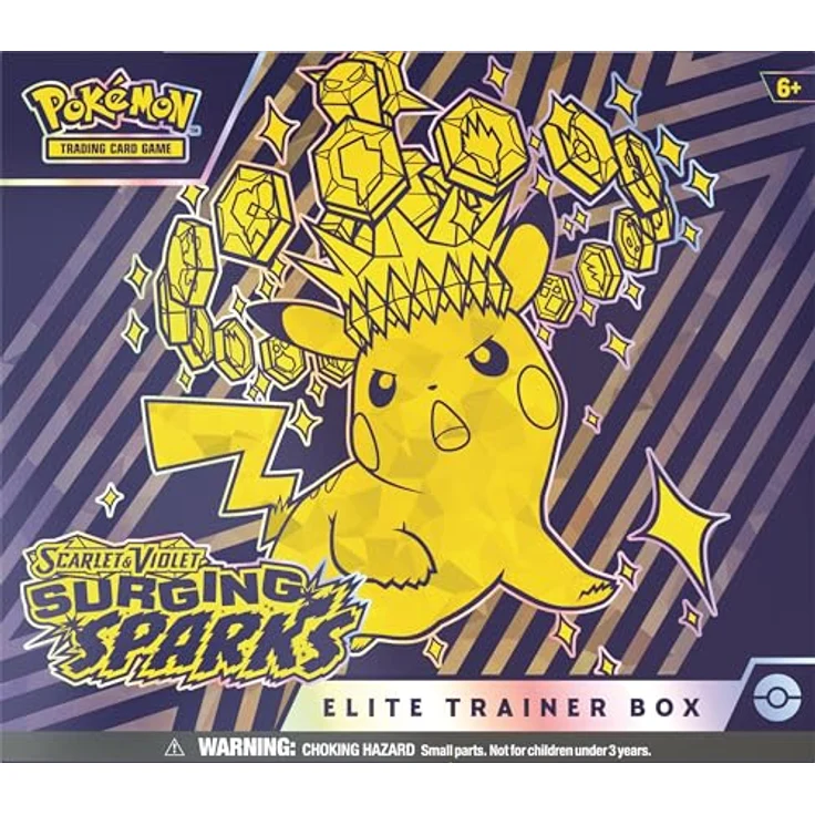 The Pokemon Company Pokemon Surging Sparks Elite Trainer Box, 9 Booster-Packs, 1 Full-Art Premium-Promo-Karte, 65 Kartenhüllen, 45 Energiekarten, Spielerleitfaden, Schadenszählerwürfel und Münzwurf-Marker – Bild 1