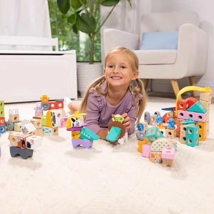 Melissa & Doug Blockables Building Set Vehicles, 18-teiliges Holzspielzeug mit Fahrzeug-Bausteinen und Zubehör für kreative Spielmöglichkeiten – Bild 5