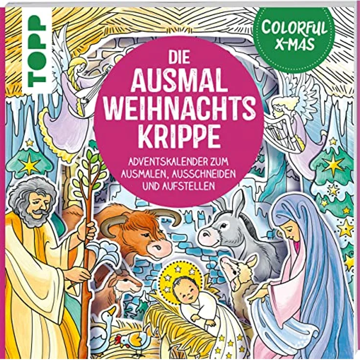 Frech Colorful Christmas - Ausmal-Weihnachtskrippe Adventskalender mit 24 Figuren zum Ausmalen und Basteln – Bild 1