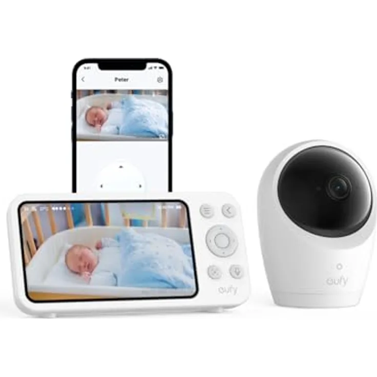 eufy Security Babyphone mit Kamera E20, 2K HD, Ultraklare Nachtsicht, Schwenk-Neige-Funktion, 4× Zoom, Mobile Kamera mit Integriertem Akku, ANR, Smarte Alarme, WLAN-An/Ausschalter