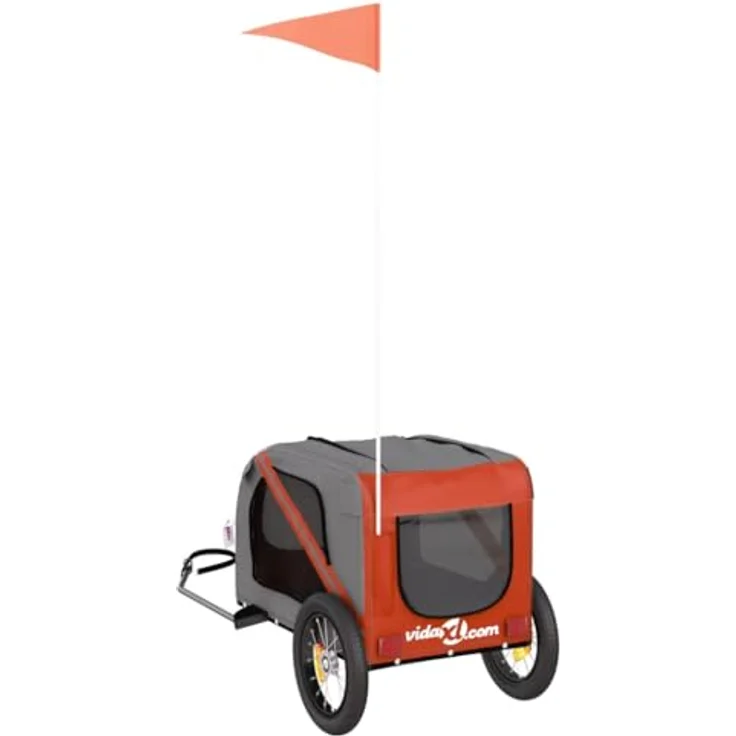 vidaXL Fahrradhundeanhänger Fahrradanhänger Hunde Orange und Grau Oxford-Gewebe und Eisen, mit PVC-Dach und Reflektoren – Bild 7