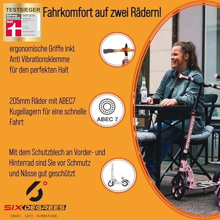 Authentic Sports Alu Scooter 205mm orange Six Degrees - Hochwertiger Aluminium Scooter mit praktischem Klappmechanismus – Bild 3